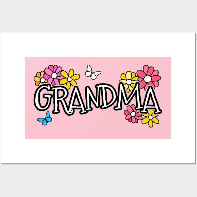 Mothers Day 2022 Grandma Flowers Butterflies Mothering Sunday Wall Art by doodlerob